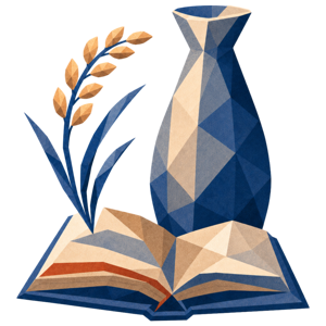 Sake education icon — sake vessel and open book illustration