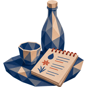 Sake tasting icon — sake set with tasting notes illustration